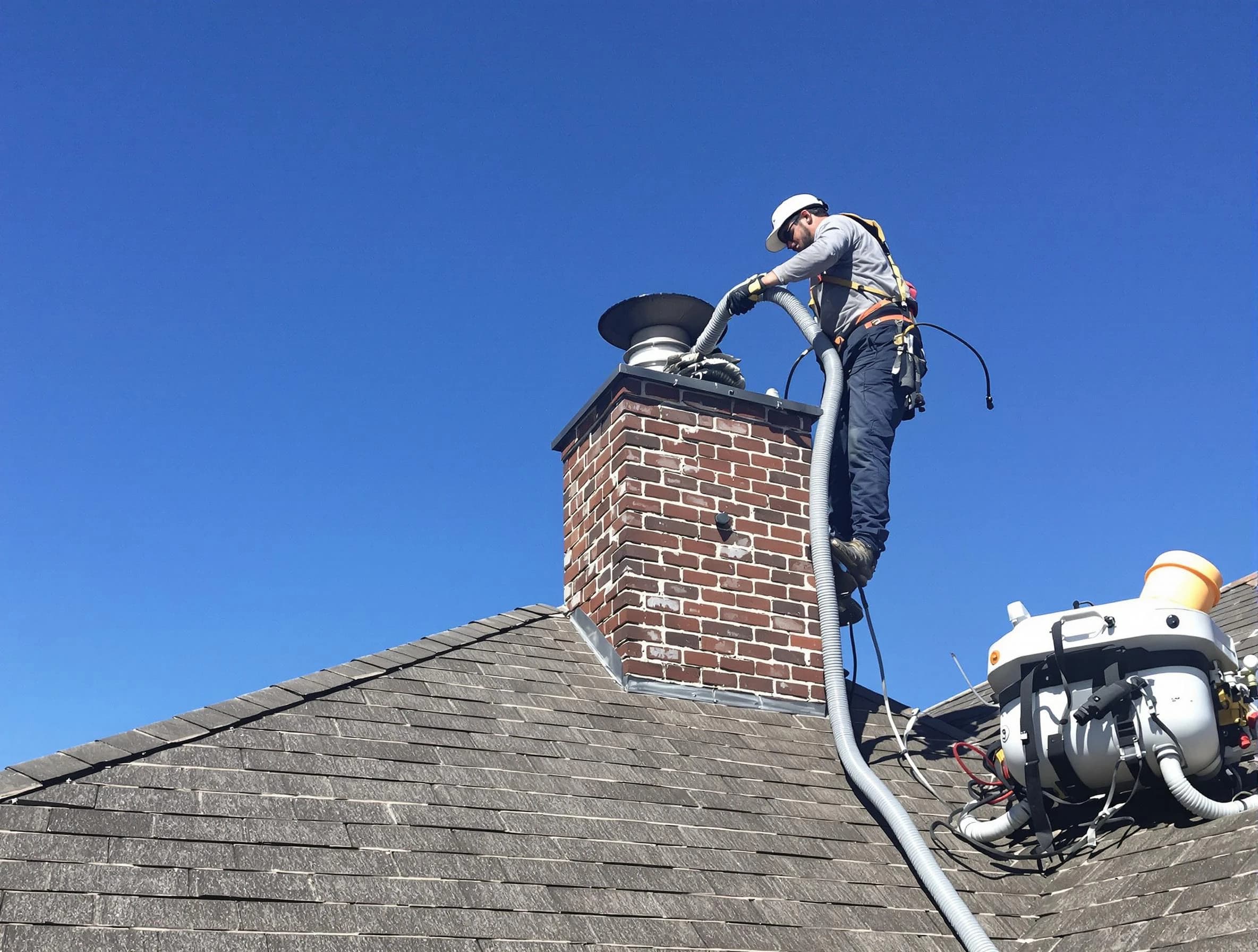 Dedicated Short Pump Chimney Sweep team member cleaning a chimney in Short Pump, VA