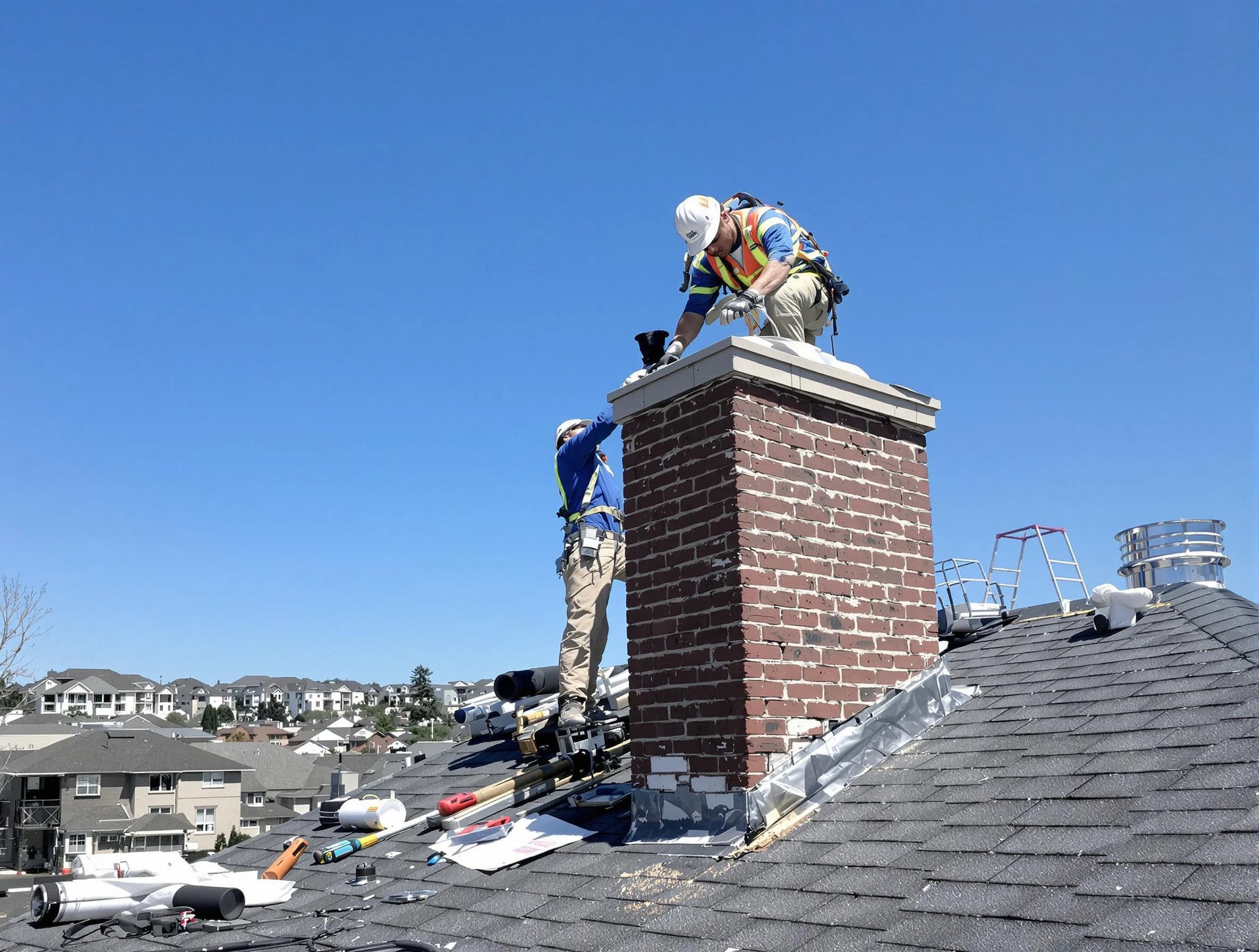 Short Pump Chimney Sweep repairing a chimney crown in Short Pump, VA