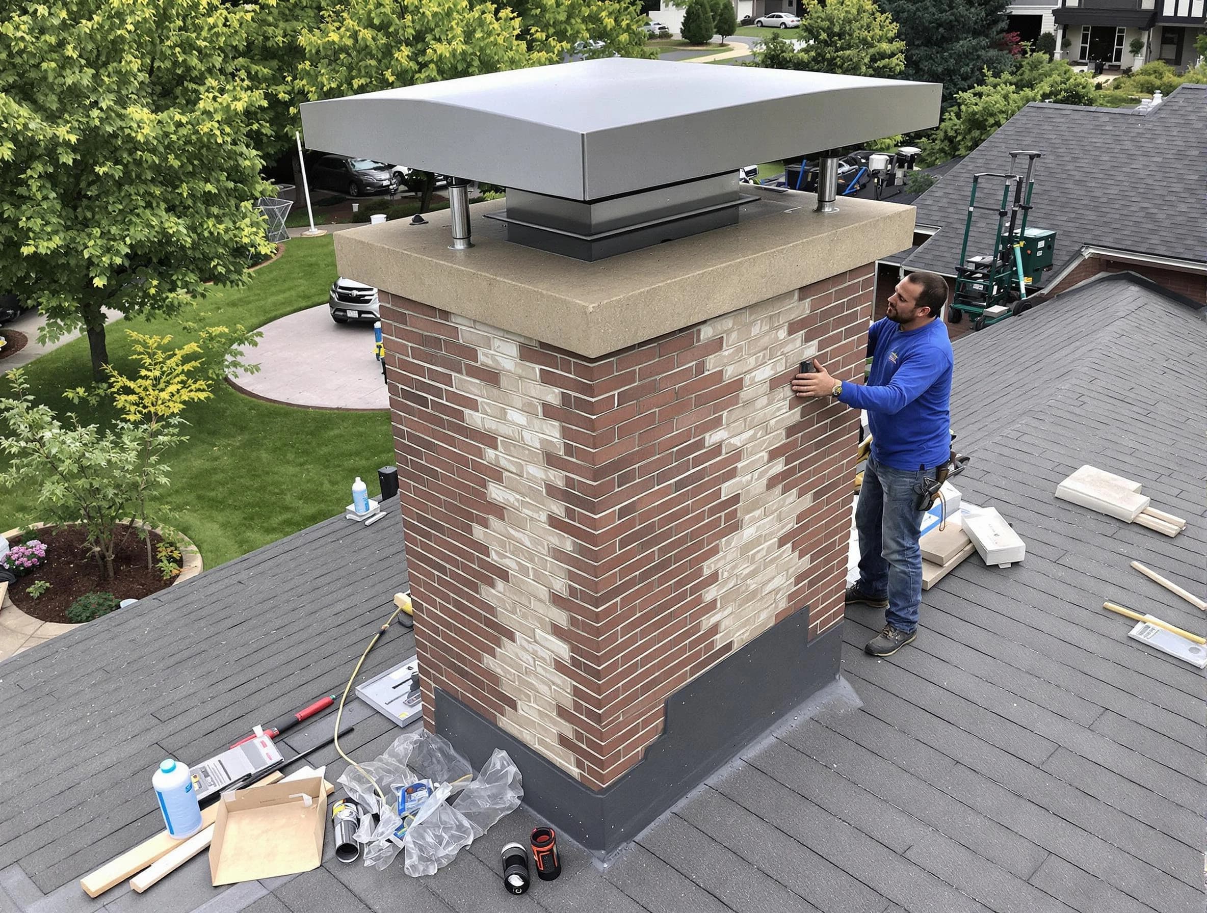 Short Pump Chimney Sweep team working on a custom chimney remodel in Short Pump, VA