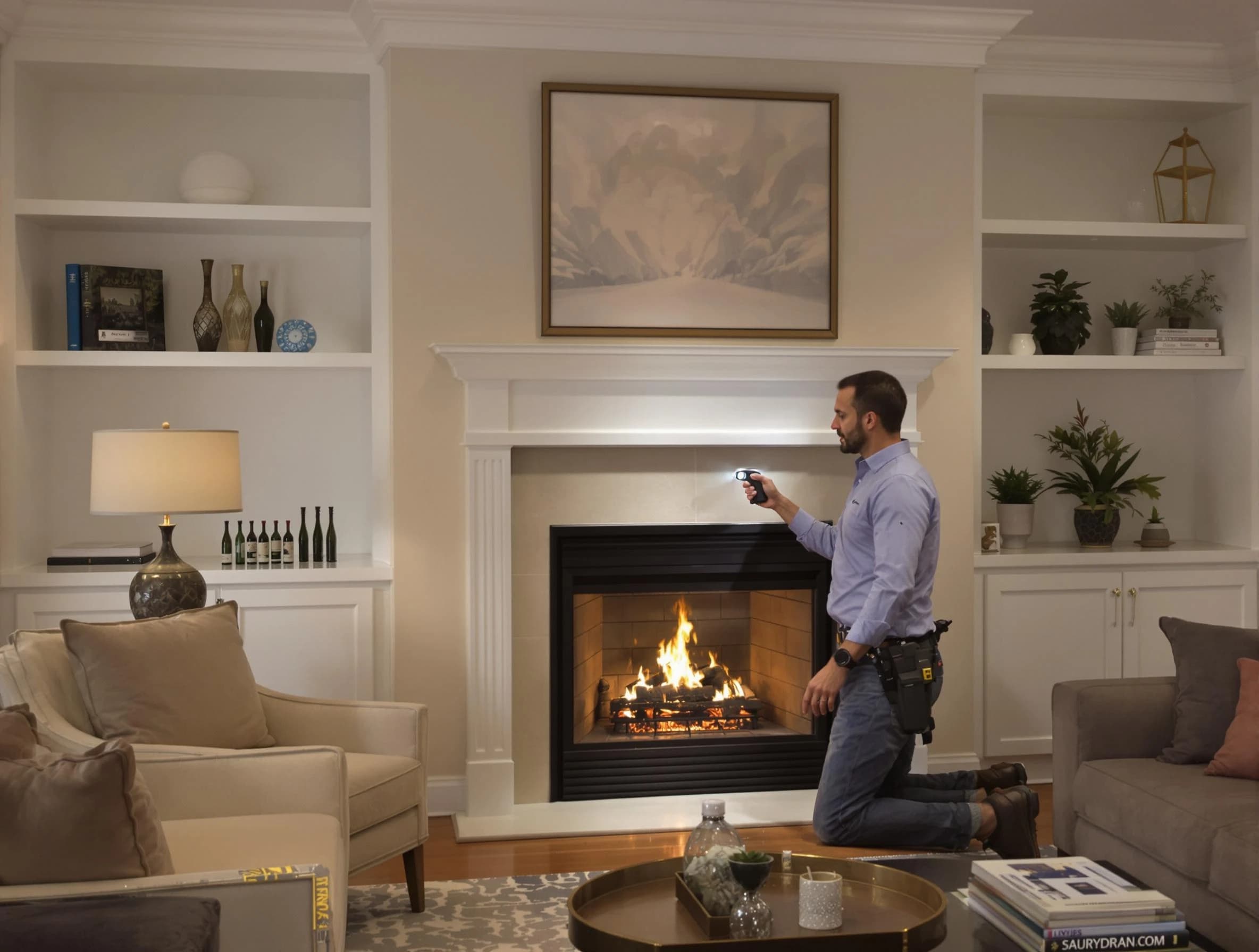 Short Pump Chimney Sweep conducting a fireplace safety inspection in Short Pump, VA